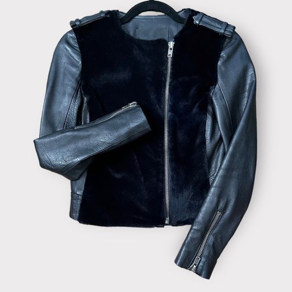 A.L.C. Jackets & Blazers - ALC Sadie Leather & Fur Jacket 0 Black Womens Moto Motorcycle Biker A.L.C.